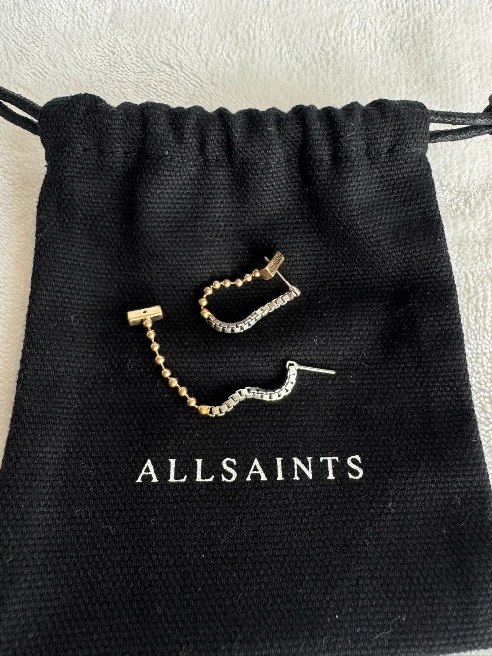 All Saints Two-Tone Gold & Silver Beaded Chain Hoop Earrings